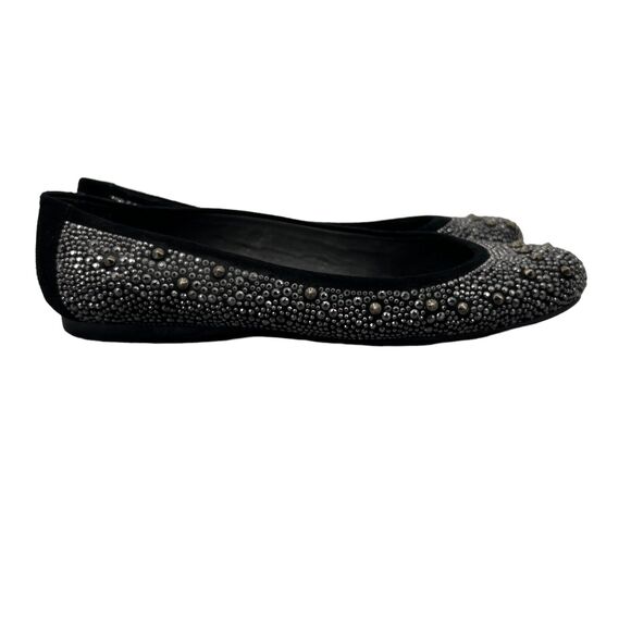 Stuart Weitzman Shoes - Stuart Weitzman Flats Womens 8 Black Crystal Studded Suede Ballet Slippers